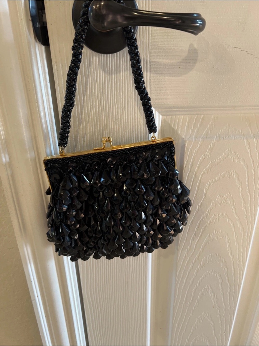 Vintage Walborg Richere Black Beaded Clutch Evening Bag Hand Made Hong Kong 1960